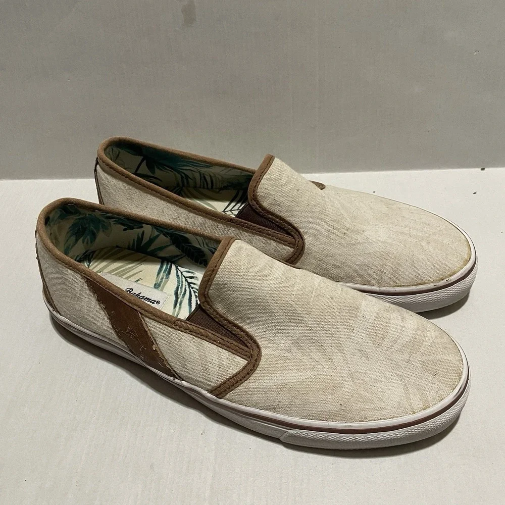 Tommy Bahama Men's Pacific Ridge Slip-On Shoes Size 10 Tan Palm Fronds‎